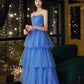 Blaues langes Ballkleid aus Tüll blaues Abendkleid 8522