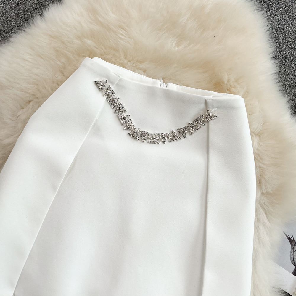 Versatile diamond studded A-line wrap hip fashion skirt  11289