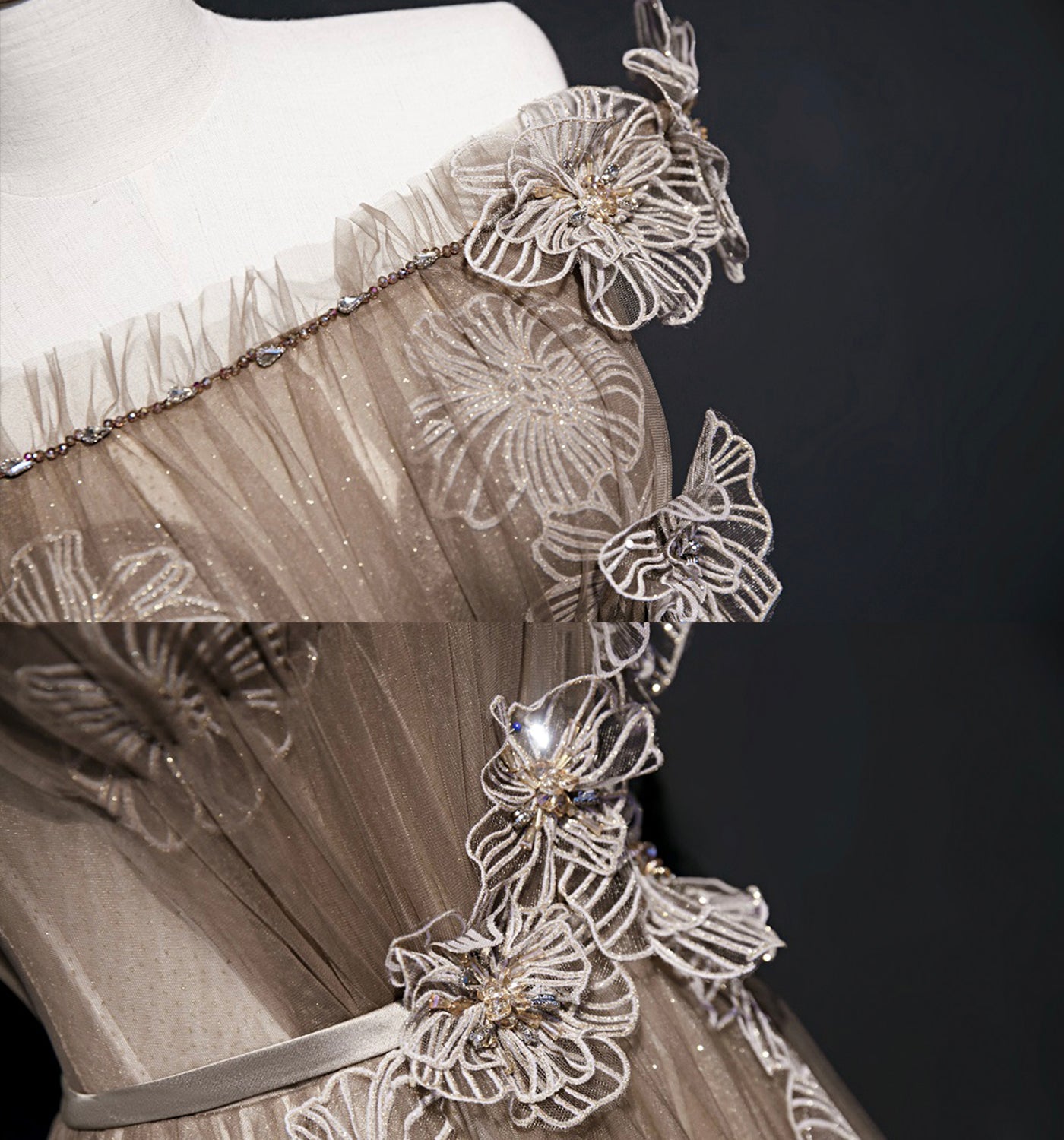 Cute tulle long A line prom dress cute evening dress  8694