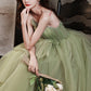 Green tulle long A line prom dress evening dress  8704