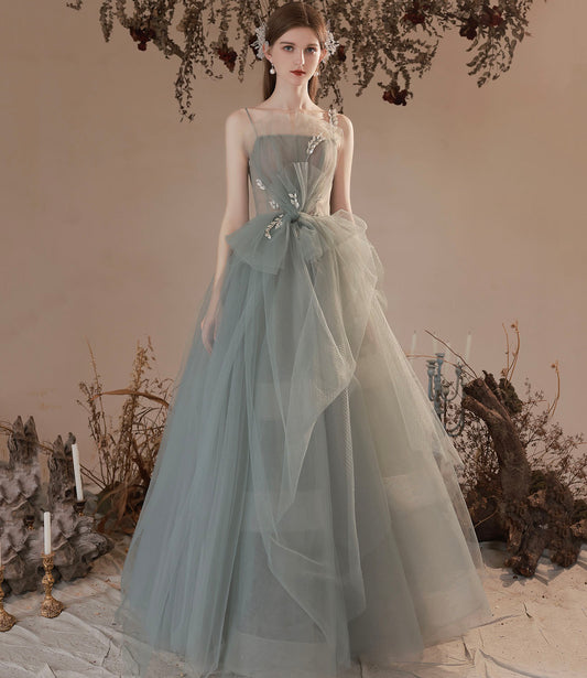 Cute tulle long A line prom dress evening dress  10645