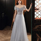 Cute tulle beads long A line prom dress evening dress  8727