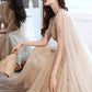 Robe de soirée longue en tulle à paillettes champagne 10605