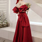 Burgundy satin long prom dress A line evening dress  10601