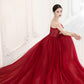 Burgundy tulle beads long prom dress evening dress  10604