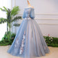 Blaues Tüll-Spitzen-Ballkleid-Kleid, lang, formelles Kleid 8624
