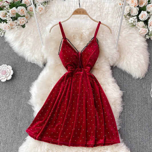 Sexy V-Ausschnitt, kurzes A-Linien-Kleid, modisches Kleid 10893