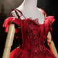 Burgundy lace long ball gown dress formal dress  8618