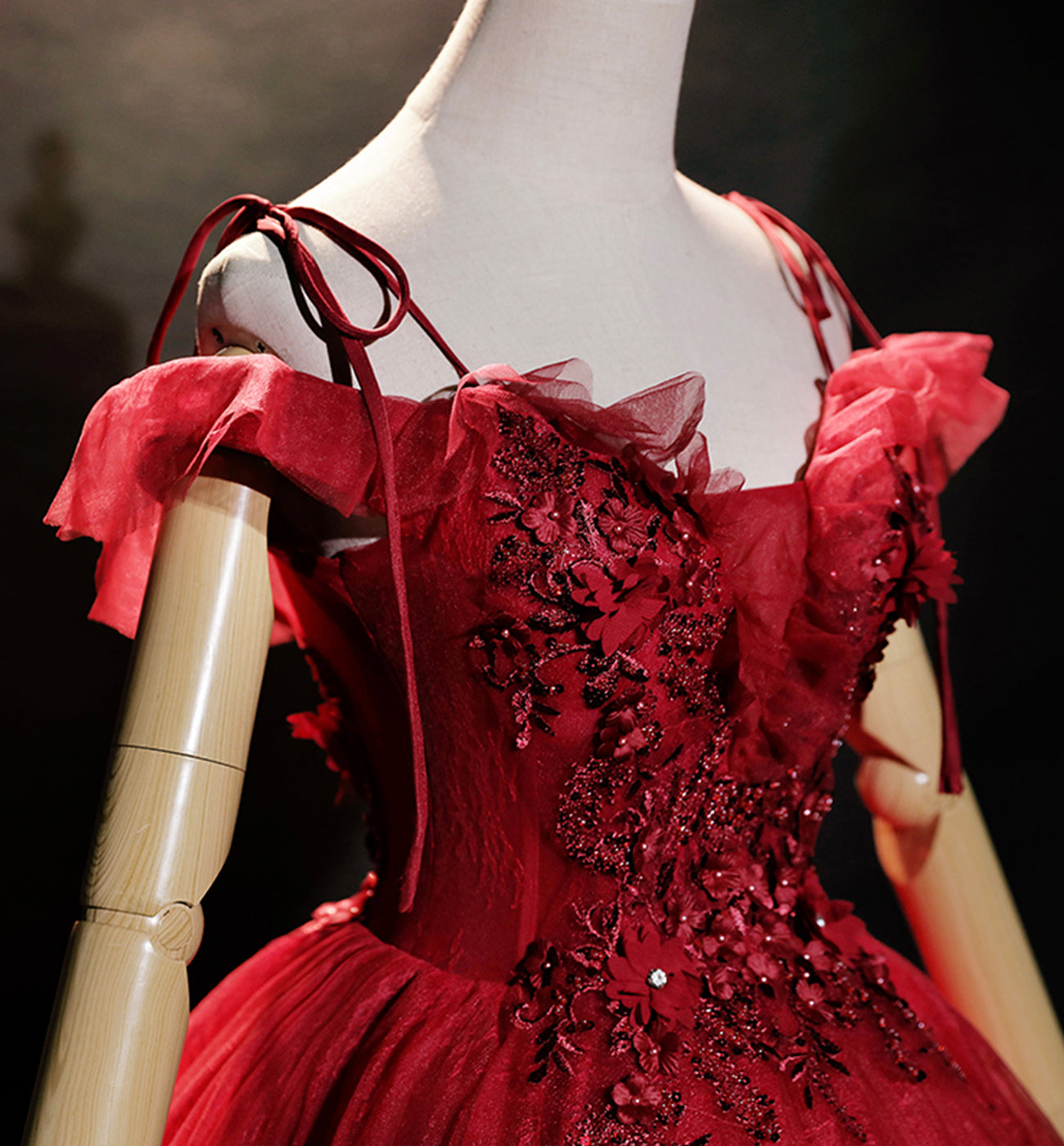 Burgundy lace long ball gown dress formal dress  8618