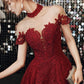 Burgundy tulle beads long A line prom dress evening dress  8761