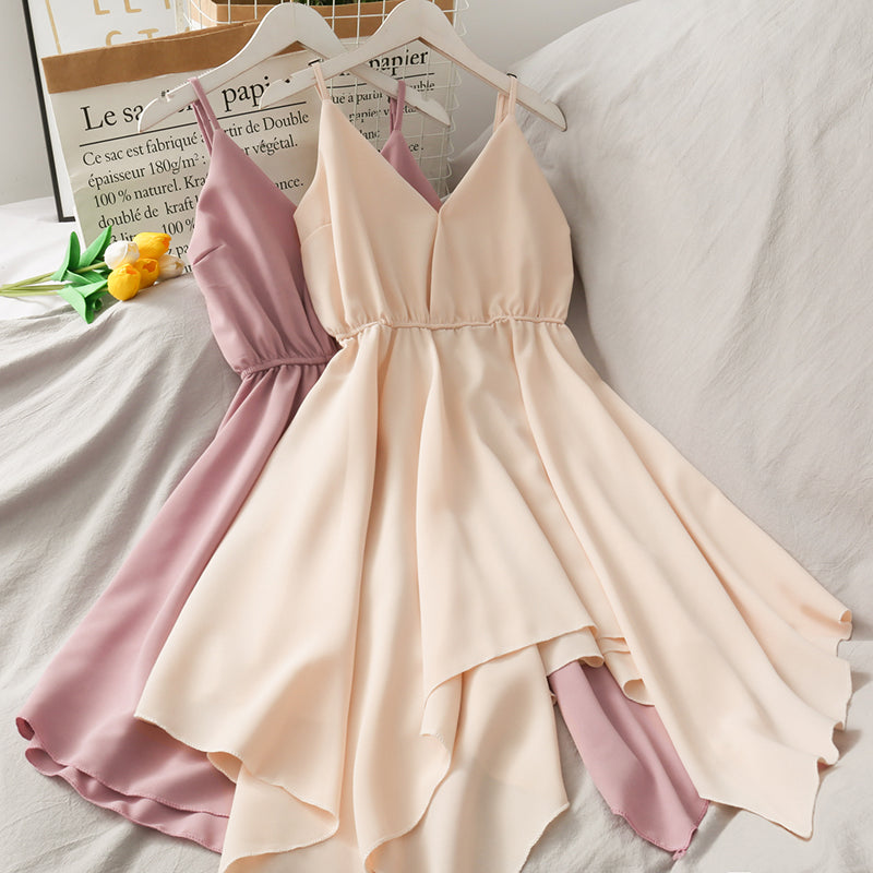 Cute V Neck Irregular Short Dress A Line Fashion Dress  10675