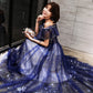 Blue tulle long prom dress with stars  8481