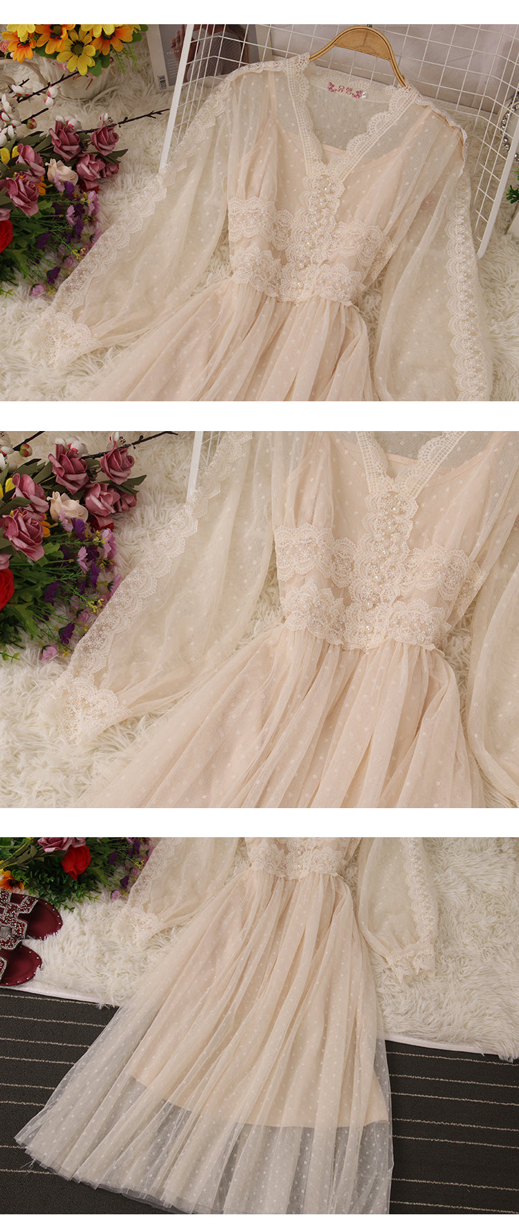 Cute Lace Long Sleeve Dress Fashion Dress  10958