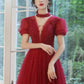 Burgundy tulle long A line prom dress evening dress  8757