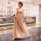 Coffee tulle lace long prom dress evening dress  8212