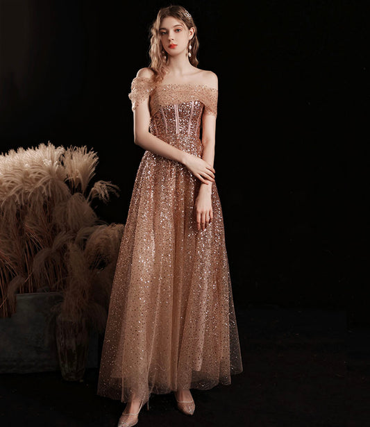 Shiny tulle sequins tea length prom dress evening dress  10412