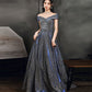 Simple A line v neck long prom dress off shoulder evening dress  8503