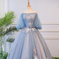 Blue tulle lace long ball gown dress formal dress  8624