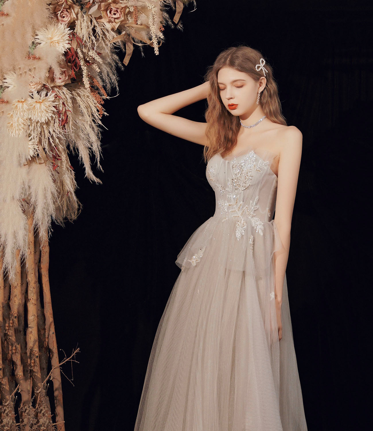 Süßes Tüll Pailletten langes Ballkleid Abendkleid 10189