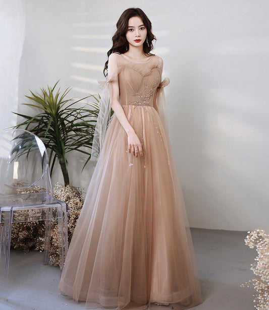 Cute tulle long A line prom dress evening dress  8667