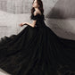 Black tulle beads long A line prom dress evening dress  8706