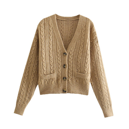 V-neck eight strand knitted sweater sweater coat  7739