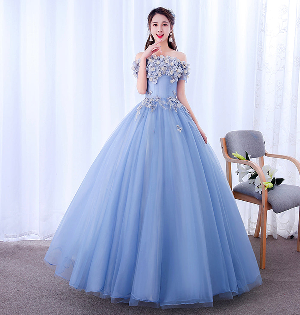 A line tulle applique long prom dress evening dress  8625