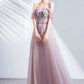 Cute tulle applique long A line prom dress evening dress  8730