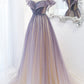 Purple tulle long A line prom dress evening dress  8733