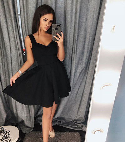 Cute black short prom dress, black homecoming dress  8132