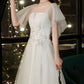 White tulle long A line prom dress white evening dress  8762