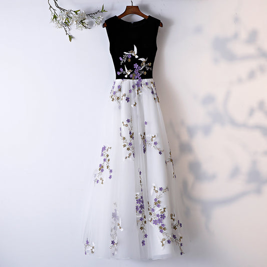 Black and white applique long prom dress, evening dress  8085