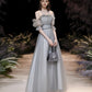 Grey tulle long prom dress grey evening dress  8557