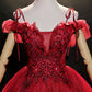 Burgundy lace long ball gown dress formal dress  8618