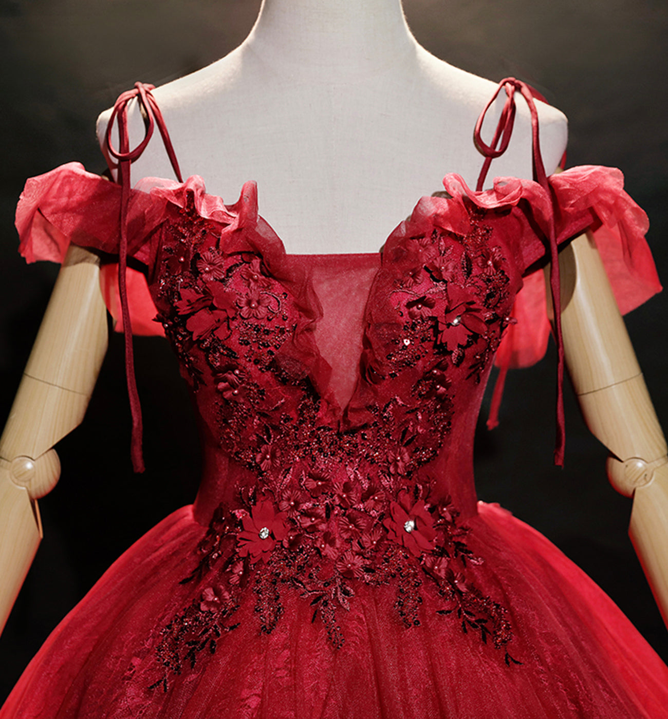 Burgundy lace long ball gown dress formal dress  8618