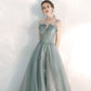 Stylish tulle lace long prom dress green evening dress  8547