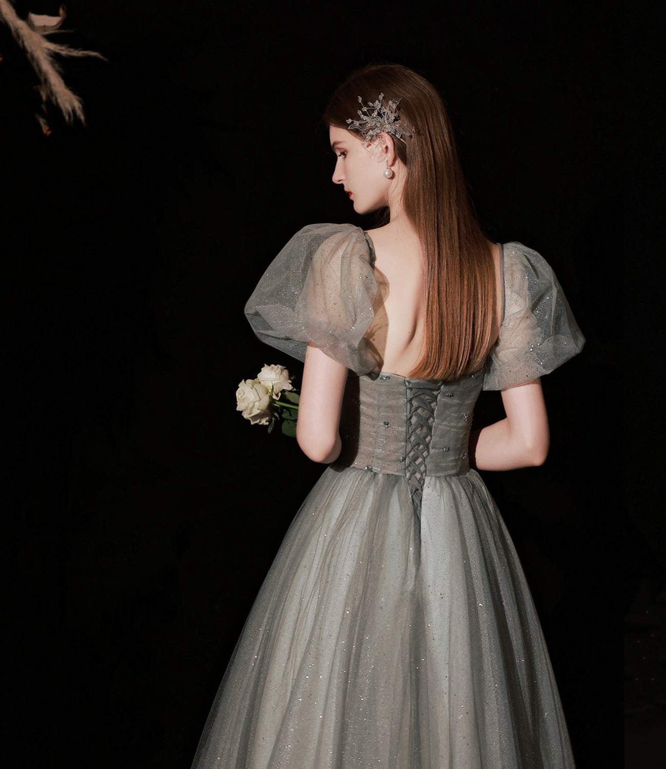 Cute tulle long prom dress A line evening gown  10372