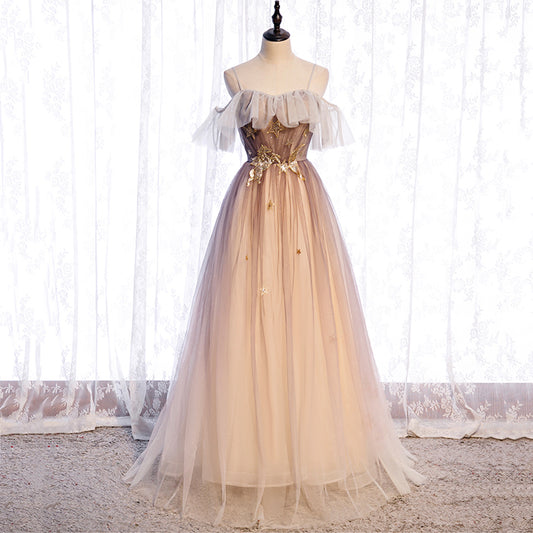 Cute tulle sequins long prom dress evening dress  8963