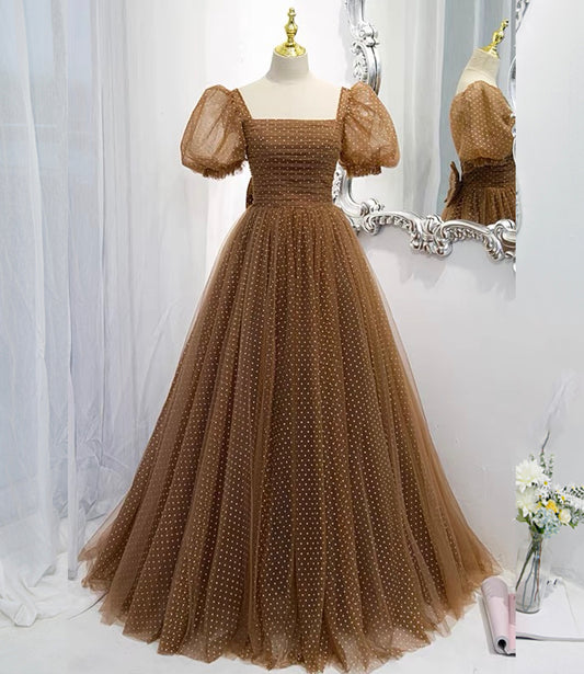Cute tulle long A line prom dress evening dress  8822