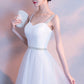 Weißer Tüll, langes A-Linien-Abschlussballkleid, weißes Abendkleid 8669