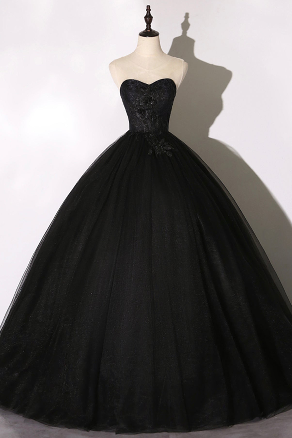 Langes Ballkleid aus schwarzer Spitze A-Linie formelles Kleid 8641