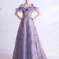 Purple tulle sequins long A line prom dress evening dress  8750