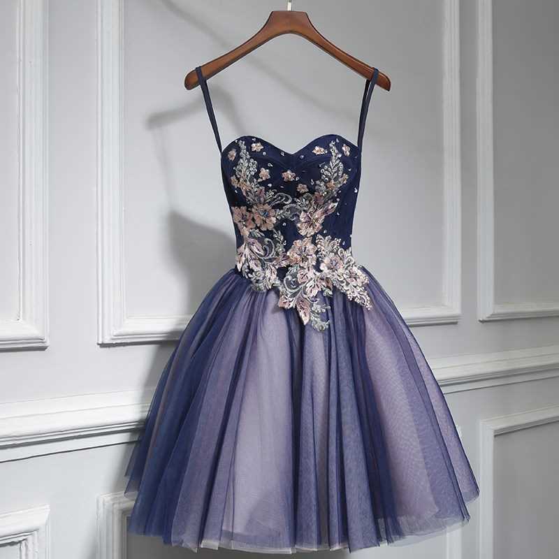 Cute tulle lace sweetheart neck short prom dress, homecoming dress  7851
