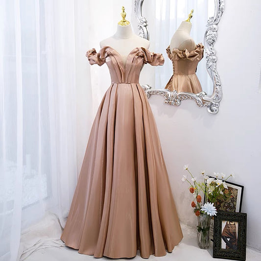 Cute satin long A line prom dress evening gown  10072