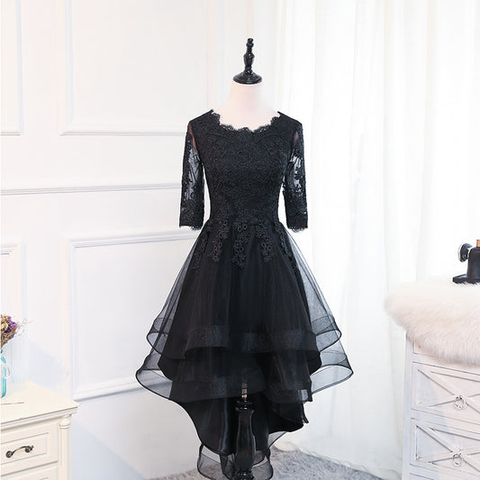 Black lace tulle short prom dress, homecoming dress  8033
