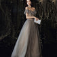 Gray tulle sequins long ball gown dress formal dress  8558