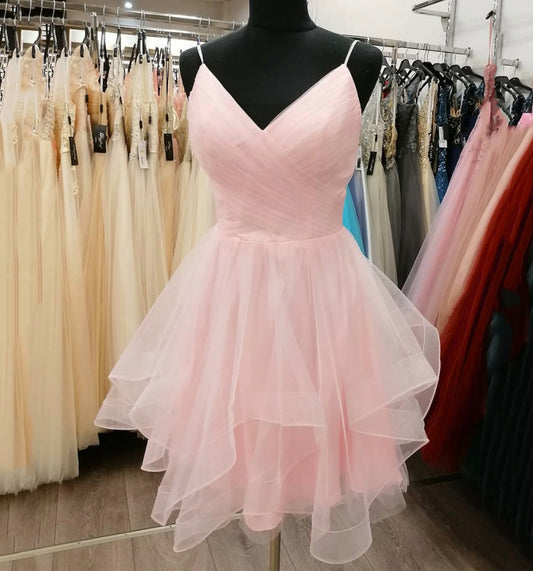 Pink tulle short prom dress homecoming dress  8884