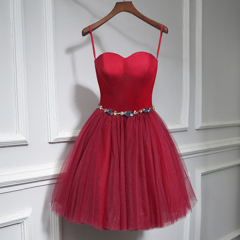 Cute burgundy neck short prom dress, homecoming dress  7782