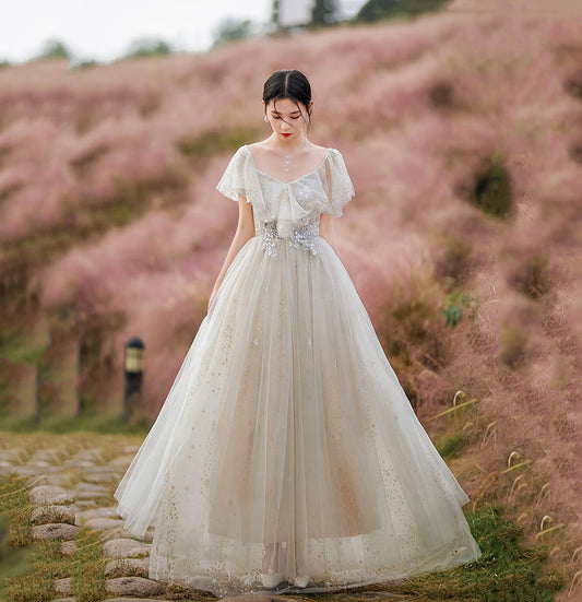 Cute tulle sequins long prom dress evening dress  10205