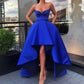 Cute satin high low prom dress blue evening dress  8540
